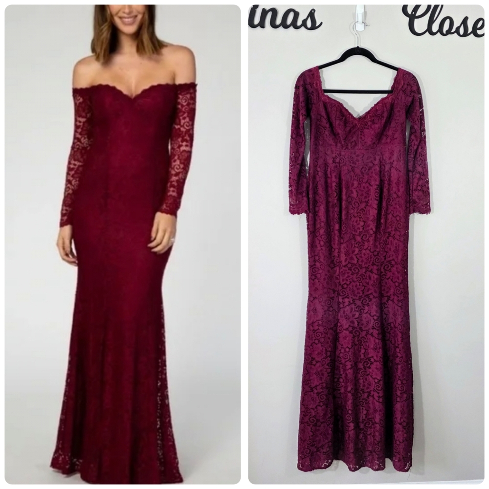 PinkBlush Off The‎ Shoulder Lace Mermeaid  Long Sleeve Maxi Dress Size Medium